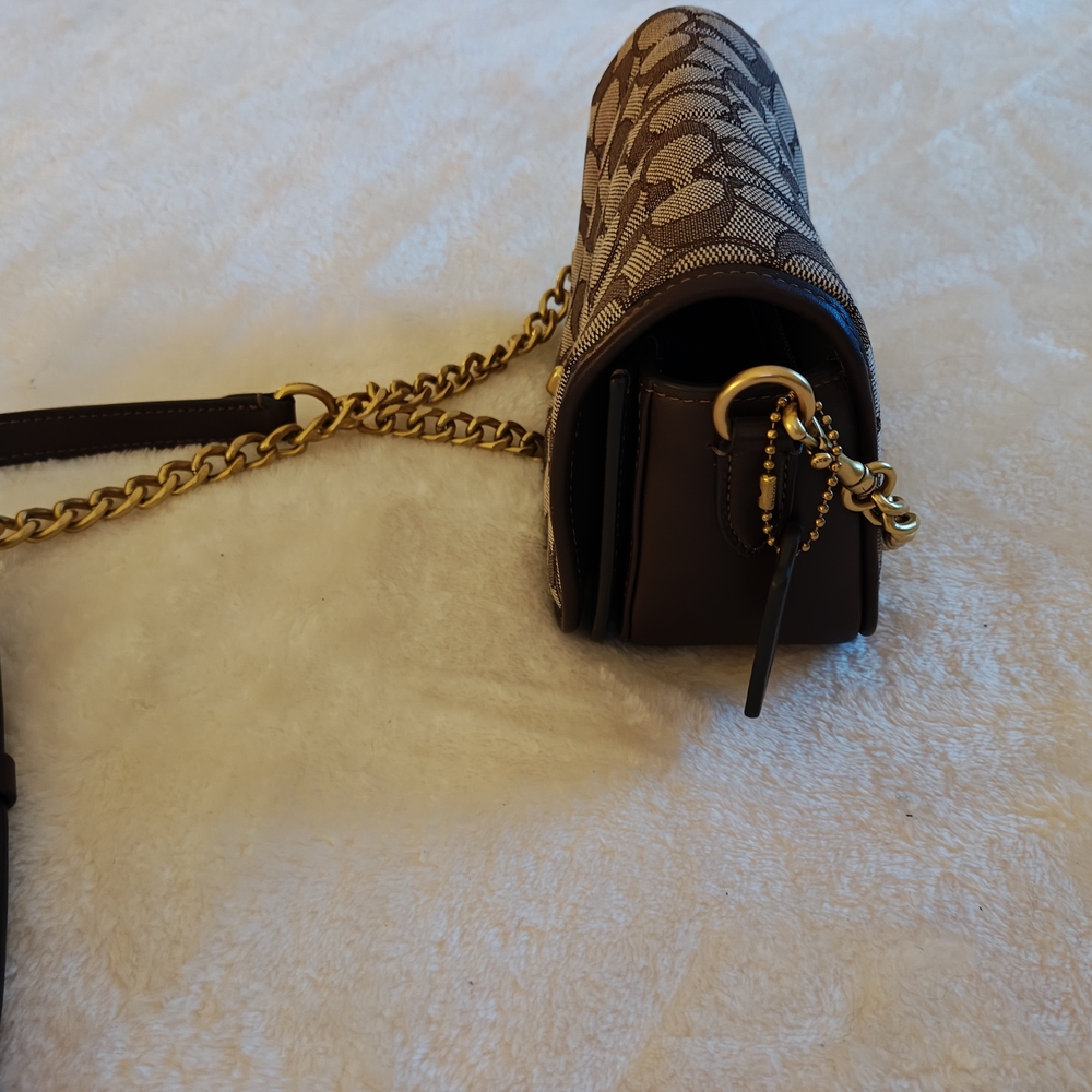 Coach Brown Patterned Crossbody Bag with Gold Chain - Picture 2 of 5